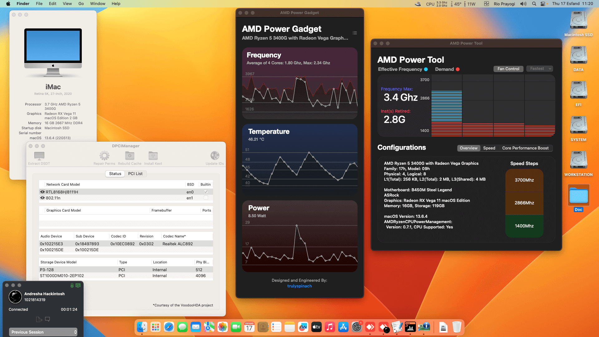 Success Hackintosh macOS Ventura 13.6.4 Build 22G513 in Asrock B450M Steel Legend + AMD Ryzen 5 3400G
